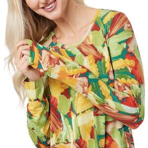 LOGO Lori Goldstein Painterly Artsy Tunic Womens Size 2X Green Multicolor Top